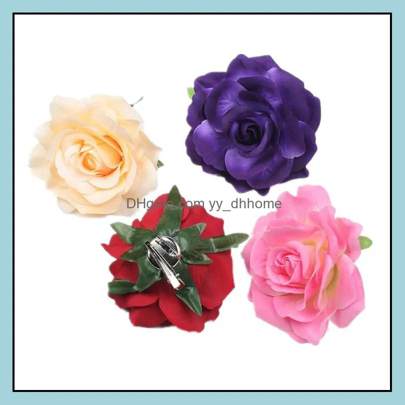 Wedding Bridal Rose Flower Hair Clip Flamenco Dancer Pin up Flower Brooch Bridesmaid Beach Party Vacation Hairpin Accessories