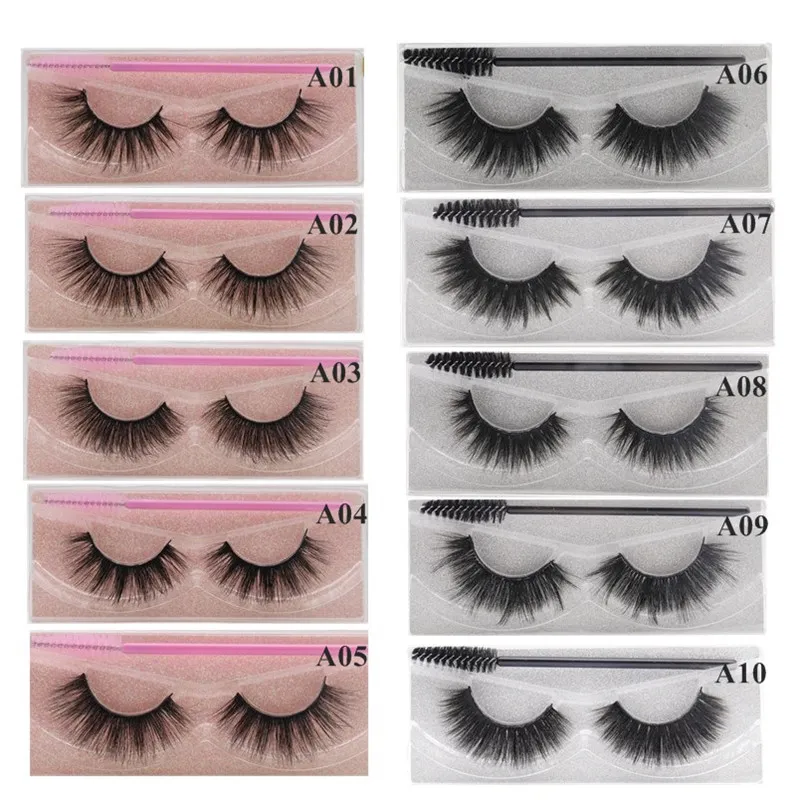 3D Mink ögonfransar med Macarasa borste Set Handgjorda falska falska fransar Naturliga mjuka tjocka långa ögonfransar Pack Ultra Wispy False Eyelash Kit Extension for Beauty Makeup