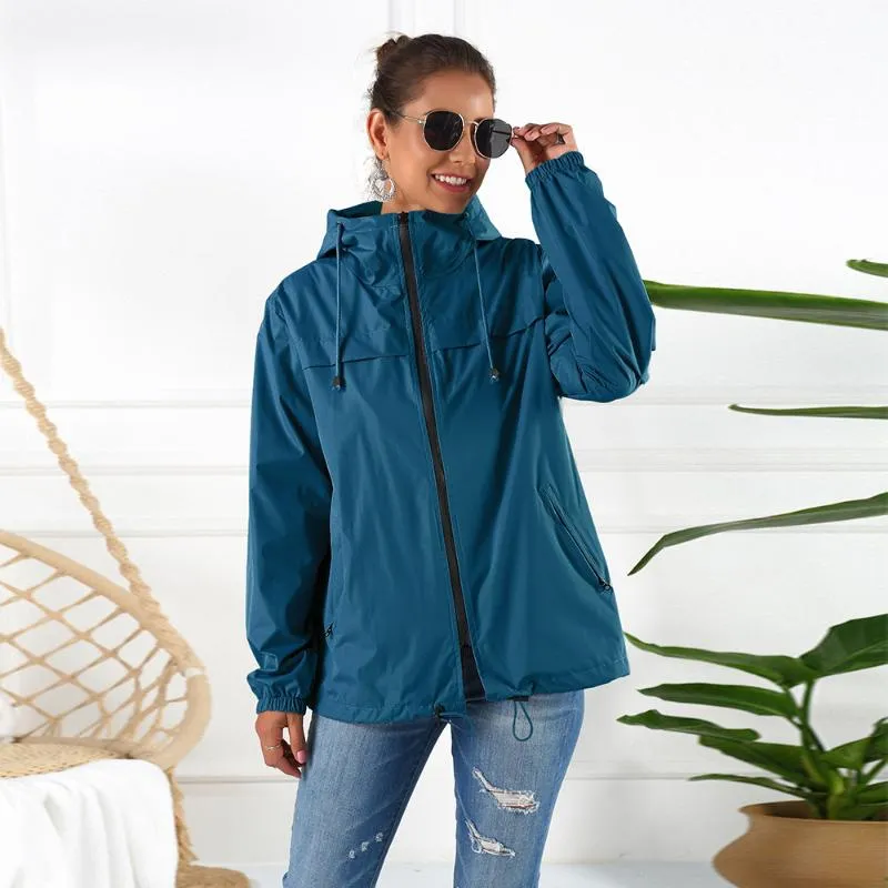 Acheter Femmes solide pluie extérieur grande taille imperméable à capuche  coupe-vent longue veste manteau
