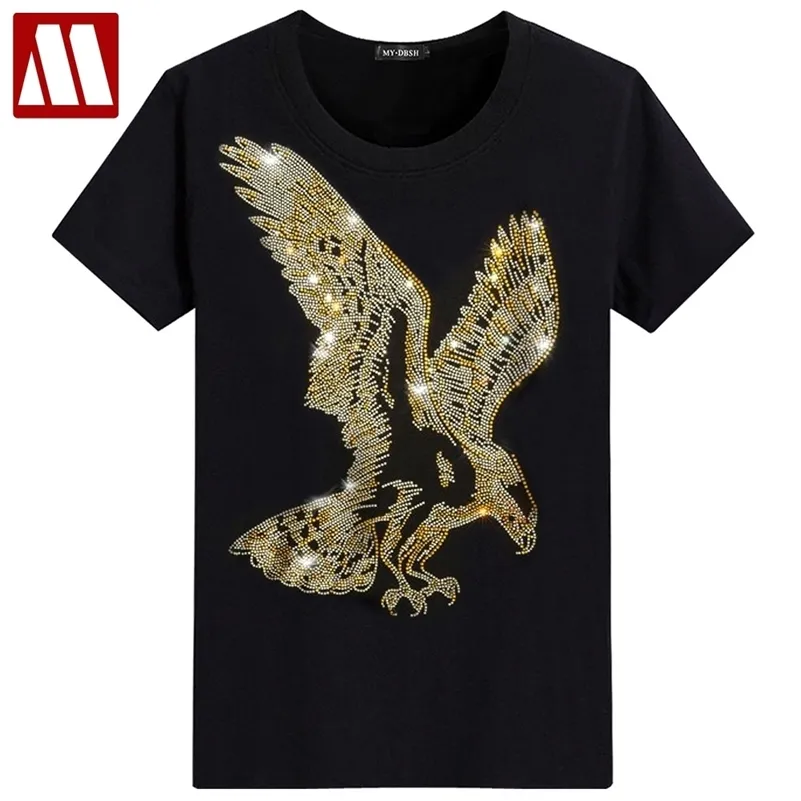 England Style Fancy Tshirt Man Diamond Print Short Sleeve T-shirt Men's fashion Summer Rhinestone eagle Design Bottom T Shirts LJ200827