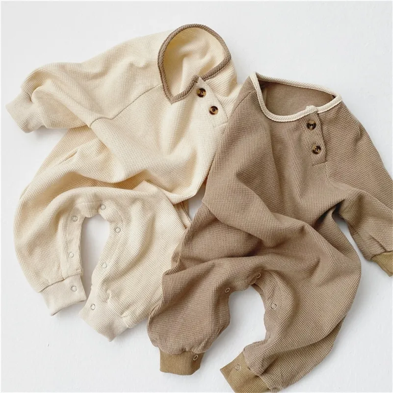 Autumn Infant Baby Boy Girl Romper Cotton Waffle Long Sleeve Simple Jumpsuit Baby Girl Boy Clothes Newborn Toddler Outfits LJ201023