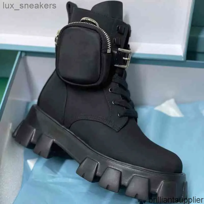 Men Rois Nylon Cloth Combat Boots Top Monolith Leather Ankle Martin Boot With Pouch Battle Shoes Rubber Sole Platform Shoe Big Size