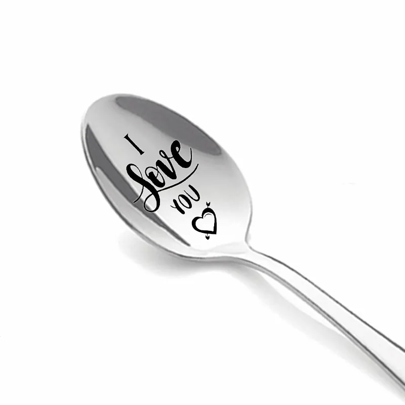 Personalized Stainless Steel Spoon Wedding Anniversary Long Handle Coffee Spoon Valentine`s Day Gift