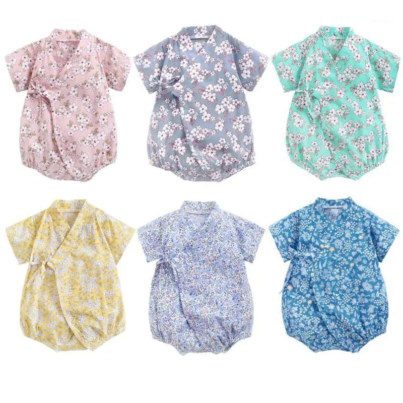 0-3 ans bébé fille garçons vêtements barboteuses combinaison à manches courtes imprimé fleuri peignoir doux coton bébé Kimono nouveau-né vêtements de nuit1