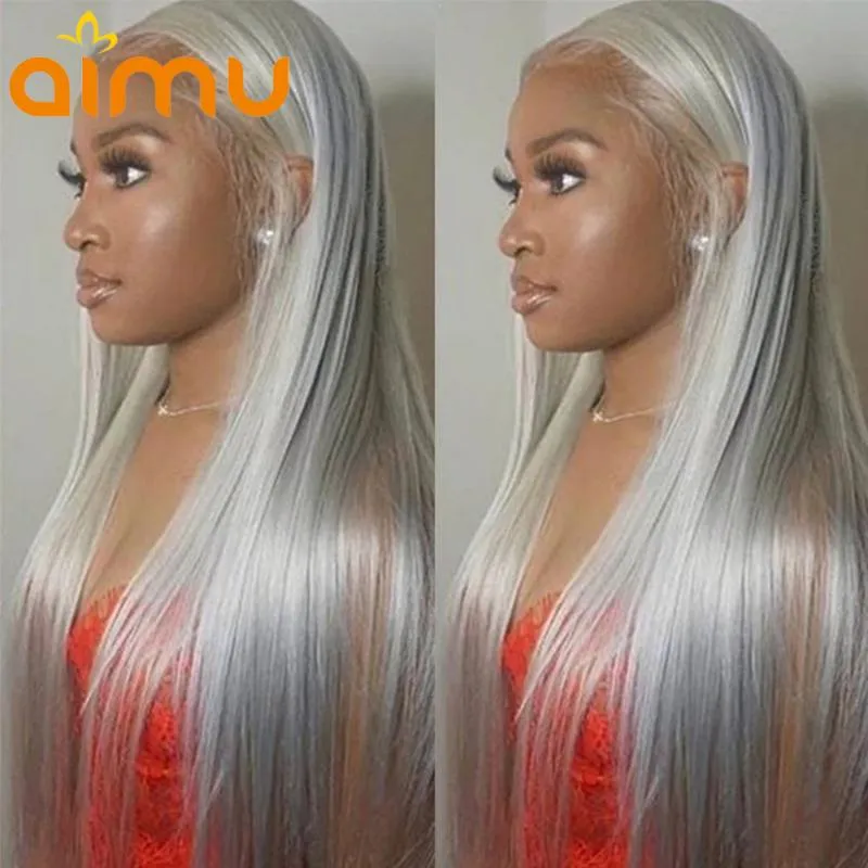 Brazilian 13x6 Lace Front Human Hair Wigs Straight Grey Lace Front Wig Hd Pre Plucked Silver Gray Long Remy Hair Wigs 150%