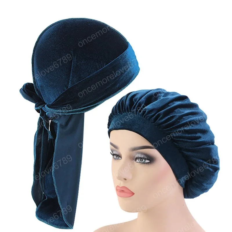 Бархатная шапочка Durag And Bonnet, комплект из 2 предметов, шапки для женщин, шапочка для сна и мужская шапочка Doo Rag, удобная бархатная шапочка для сна, шапочки