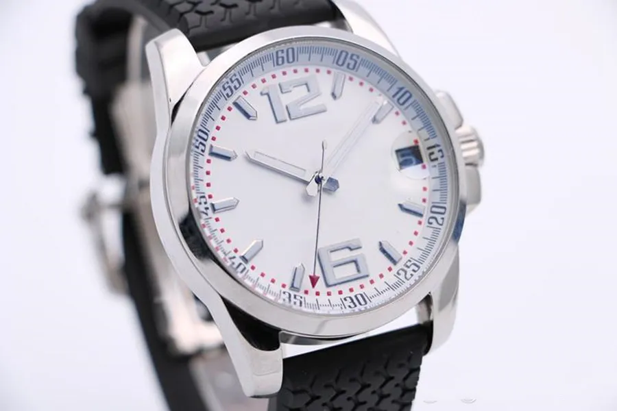 44MM Fashion And Elegant Mens Wrist Watch Watches Transparent Back Automatic Movement White Dial With Rubber Band Of Tyre Texture