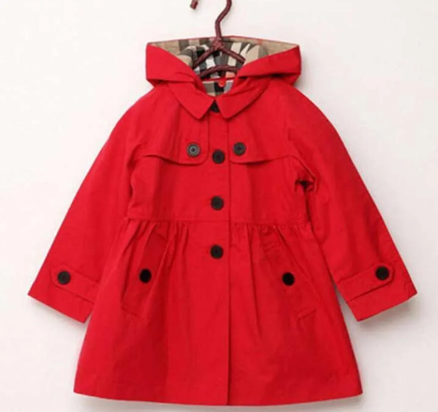 Ny lista Barnkläder Tjej Höst Princess Coat Solid Färg Medium-Long Single Breasted Trench Baby Ytterkläder