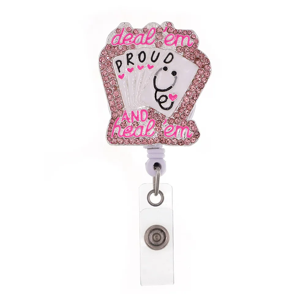 Fashion Key Rings Cute Pink Rhinestone Retractable ID Holder For Nurse Name Accessories Badge Reel With Alligator Clip