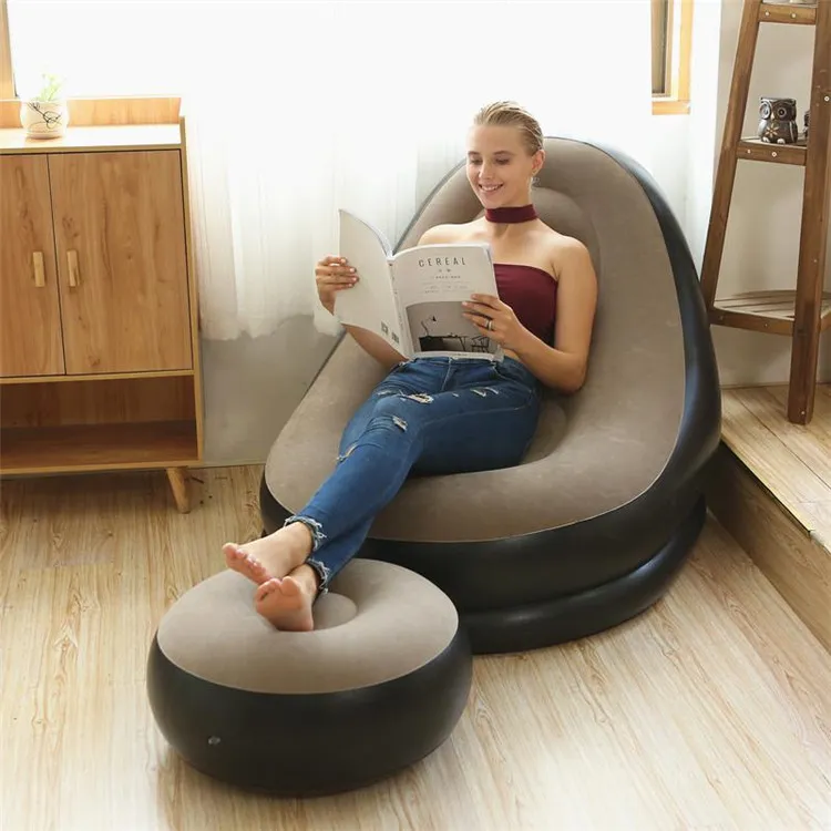 Bean Bag Divano pigro Divano letto da esterno reclinabile pieghevole gonfiabile con pedale Comodo rivestimento in pile floccato per poltrona singola