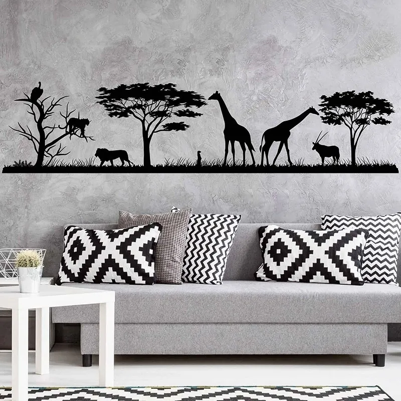 African Safari Jungle Vinyl Wildlife Wall Stickers Animal Sticker For ...