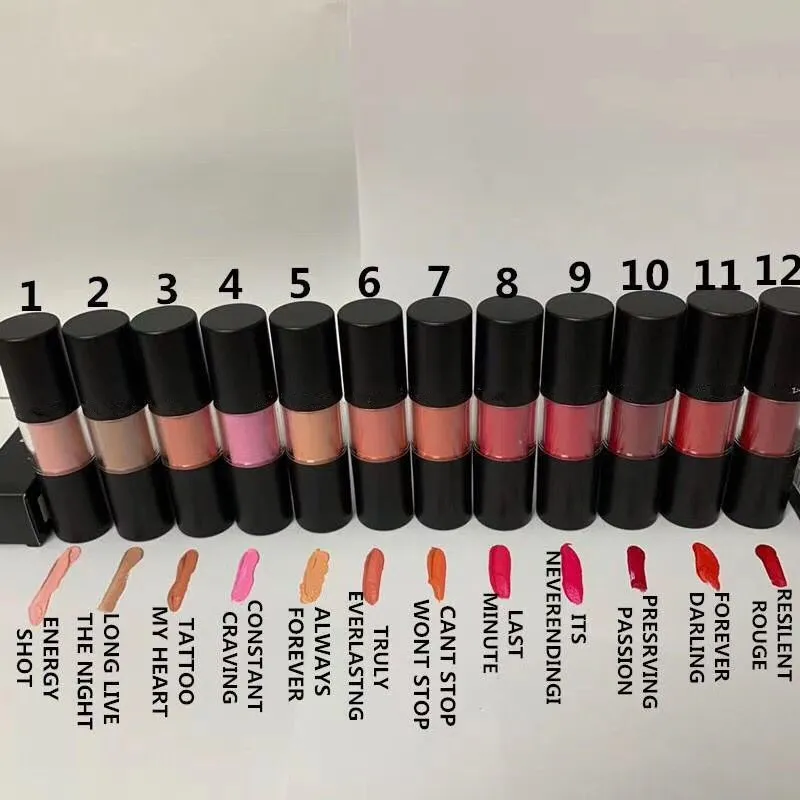 Hotsale !! Klassieke lippenstiften hete merk matte vloeibare lipstick 12 kleuren lip glans met Engelse naam onderste make-up hoge kwaliteit