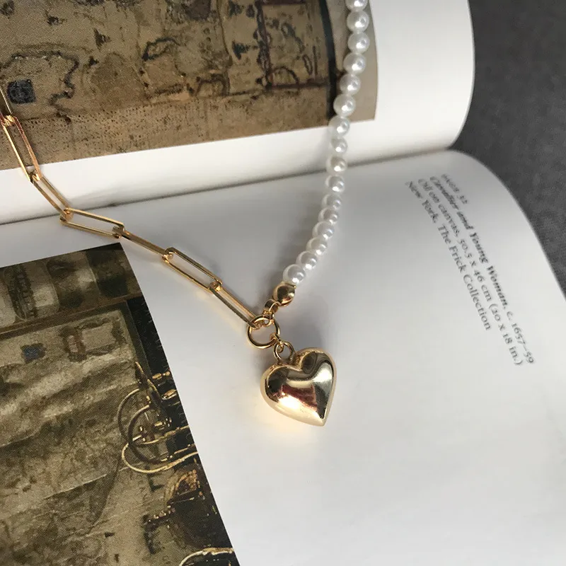 Peri'SBox Asymmetrische Ketting Kralen Shell Pearl Ketting Liefde Hart Charm Choker Kettingen Voor Vrouwen Linked Minimalistische Ketting Q0531