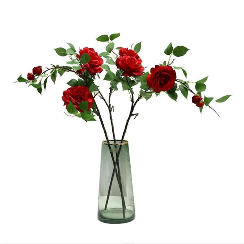 Fake Long Stem Rose 31 Length Simulation Camellia Flower Green Leaf For