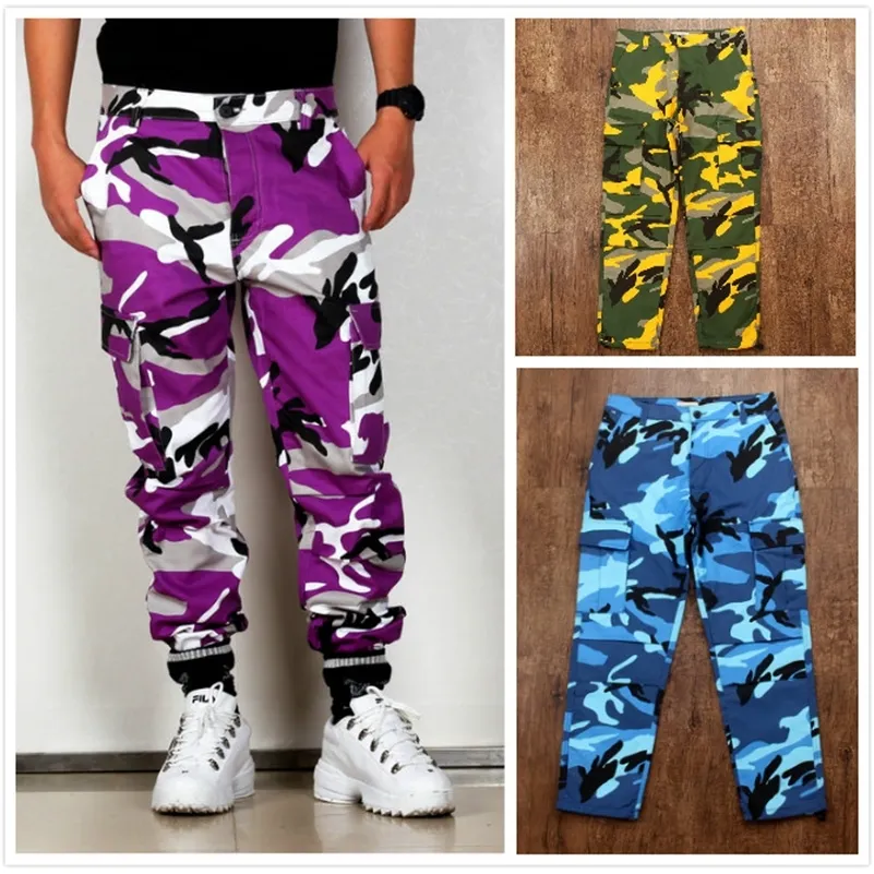 Couleur Camo BDU Camouflage Cargo Pantalon Hommes Femmes Casual Streetwear Poches Jogger Orange Pantalon de survêtement tactique Hip Hop Pantalon 201221