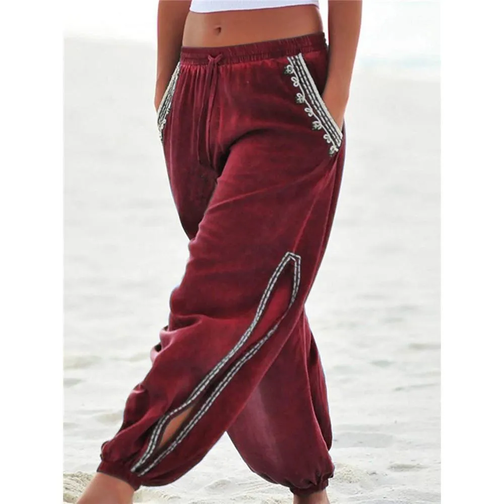 Boho Chic Womens Summer Harem Pants With Side Split Loose Fit
