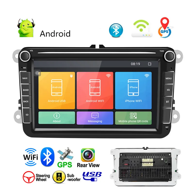 Gracz multimedialny 8-calowy Android GPS 2 DIN Car DVD Stereo Radio dla Volkswagen Skoda