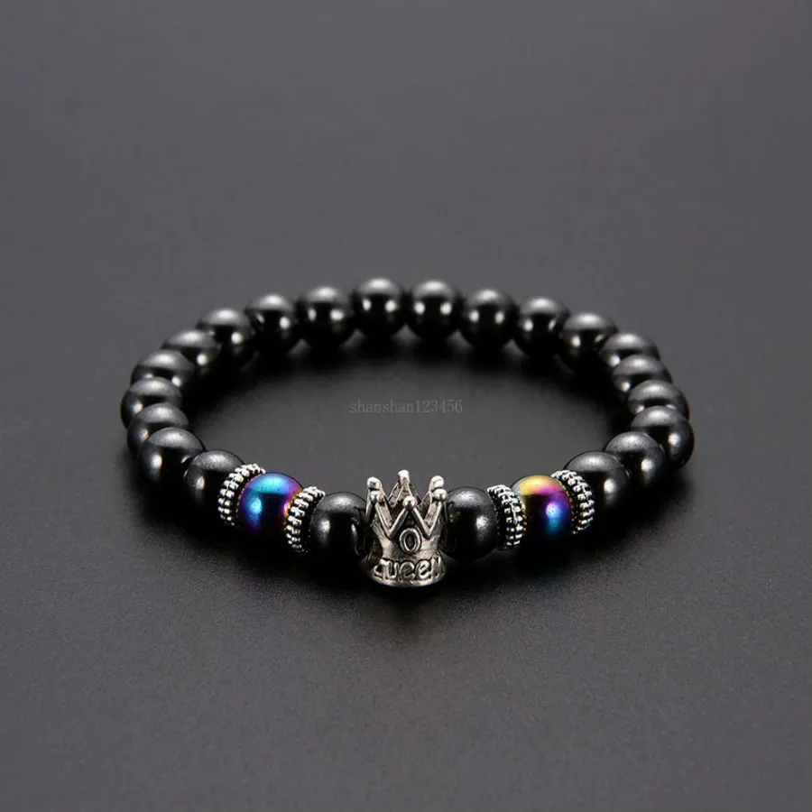 Fashion Crown Magnetic Hematite Bracelet Ancient Silver Crown Bracelet Black Hematite Beads women men Fashion Jewelry will and sandy