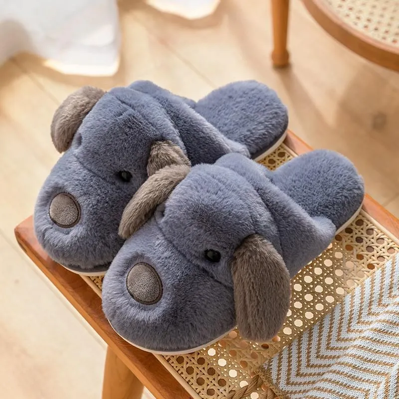 Winter Warm Fur Fluffy Dog Slippers For Women And Men Cute Cartoon