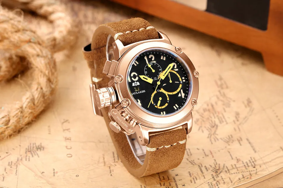 Mens Automatic Self Wind Wooden Mechanical Watch With Multifunctional Features Luminous Dial And Date Function Genuine Brown Leather Rose Gold Bronze LJ201123 From Jiao07 43.43 DHgate.Com