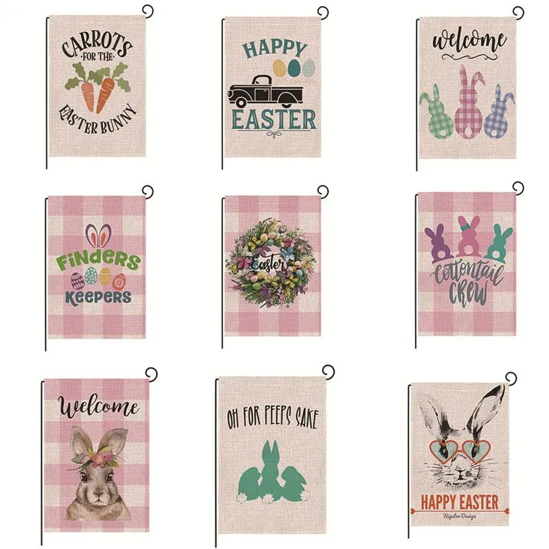 Drapeau de jardin en forme de lapin de Pâques, double taille, 12,5 x 18 pouces, drapeau de maison de lapin de printemps, décoration extérieure en toile de jute