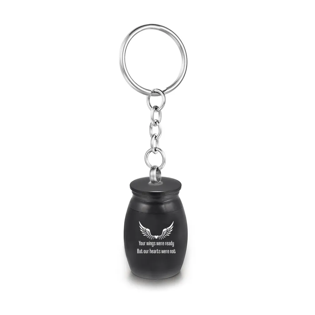 16x25mm Liga de alumínio Cremation Urn para Cinzas Pingente Asas de Anjo RembremSake Keychain Mini Memorial Urna Funeral Frasco