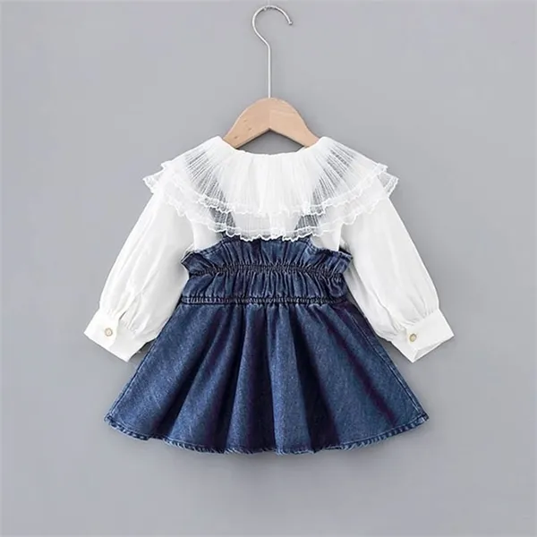 1-5Y Baby Mädchen Kleidung Anzüge Prinzessin Kinder Outfits Frühling Bluse Tops Overalls Strap Denim Kleid Mädchen Set