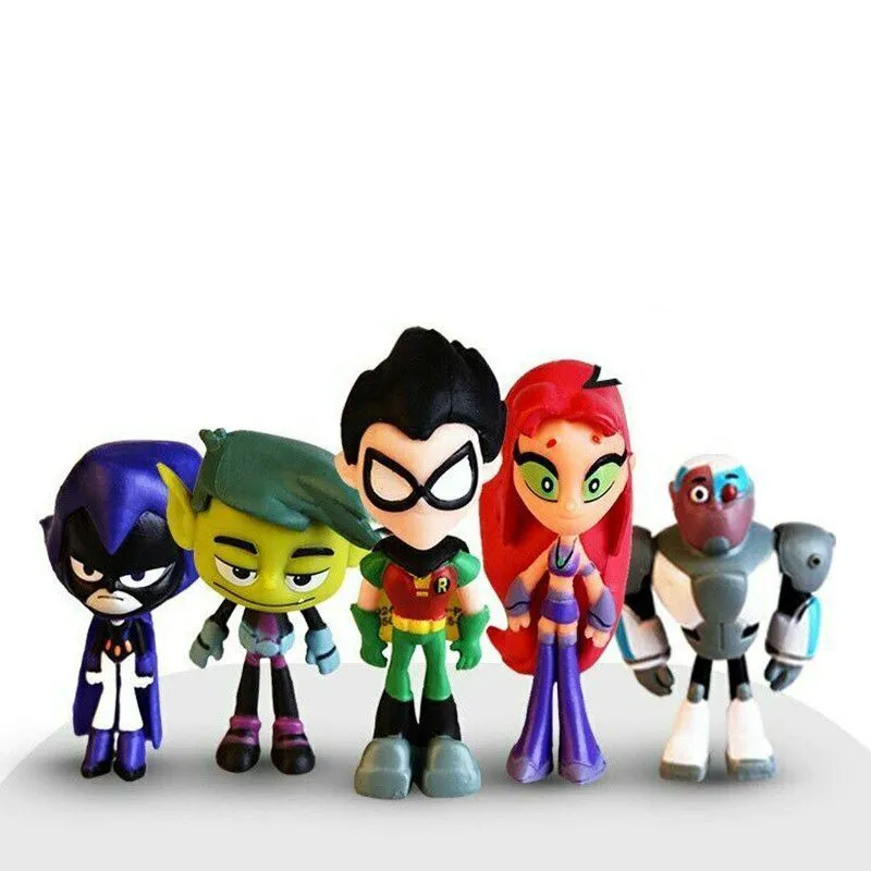 Figurines Teen Titans - 5 Pièces PVC 13 Cm - Robin, Cyborg, Starfire… - Pour Décoration Gâteau Et Jeu