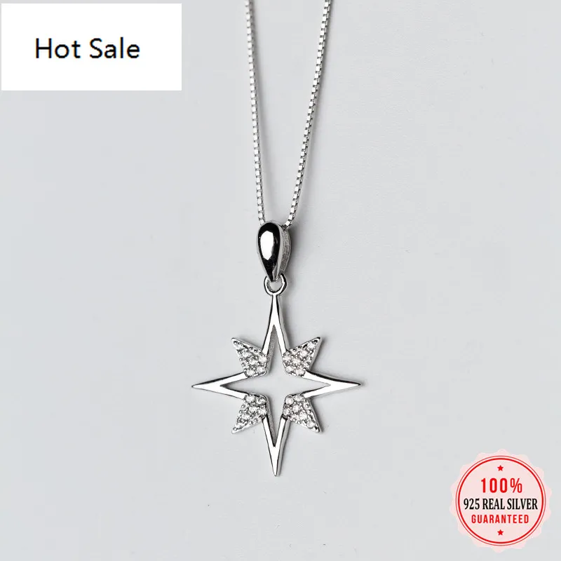 100% 925 Sterling Silver Necklace Polaris Star CZ Stone Pendentif Cadeau d'anniversaire spécial pour Teen Girls lady