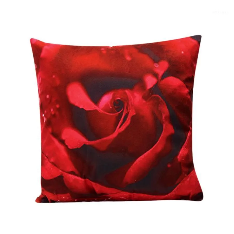 Kissenbezug Großhandel - 45 * 45 cm dekorativer kurzer Plüschkissenbezug Rote Rosenblumen 3D-Druck Home zum Schmücken1