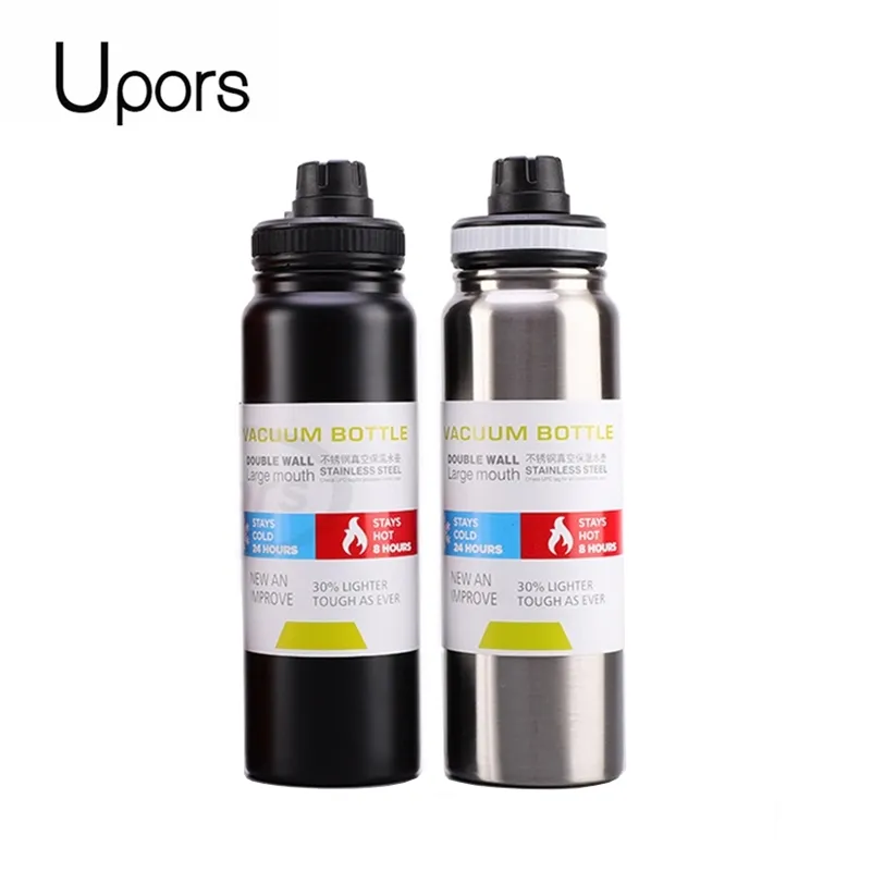 UPORS Bouteille d'eau de sport en acier inoxydable 600 ml / 800 ml Grande capacité Gobelet isolé sous vide à double paroi Bouteille thermos portable 201221