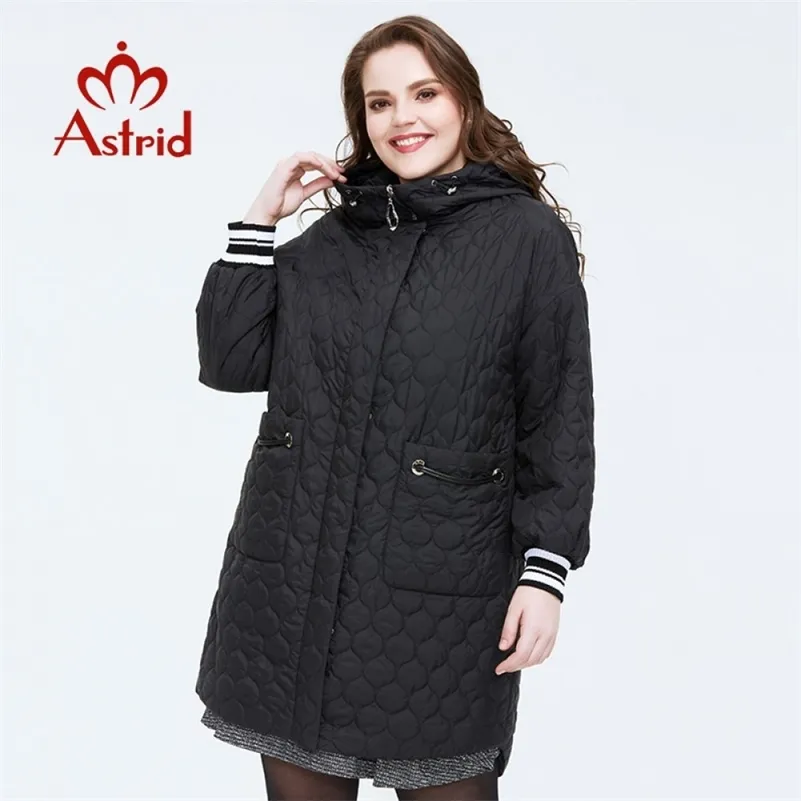 Astrid Primavera Nova Chegada Mulheres Casaco Plus Size Mid-Length Style Outerwear Alta Qualidade Com Uma Capuz Mulheres Roupas AM-3511 201217