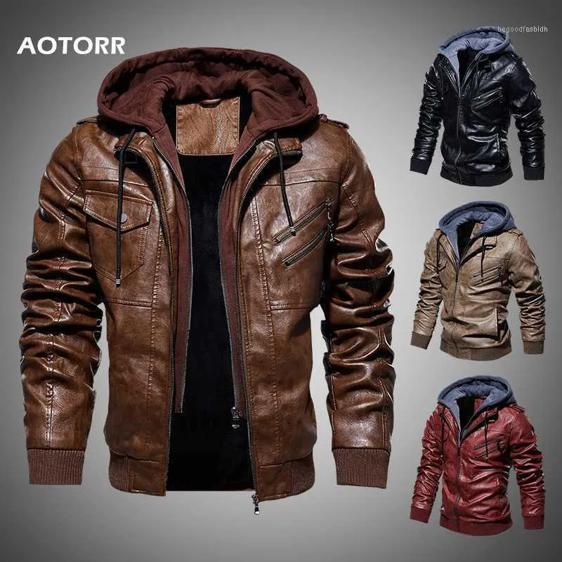 Männer Jacken Männer Leder Jacke Winter Herbst Casual Herren Motorrad PU Mantel Warme Oberbekleidung Zipper Mit Kapuze Mäntel 2021 Kleidung1