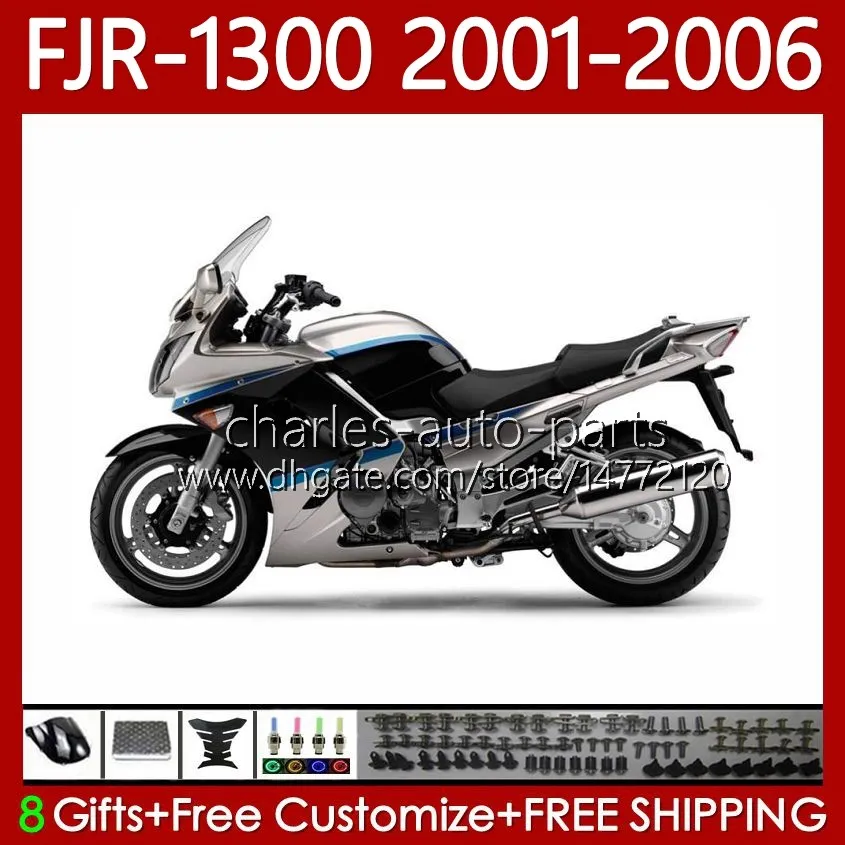 Комплект для тела для Yamaha FJR-1300 FJR1300A Silver Blue FJR 1300 A CC 2001-2006 CUDEWORK 106NO.96 FJR1300 01 02 03 04 05 06 FJR-1300A 2001 2002 2003 2004 2005 2006 OEM FACKING