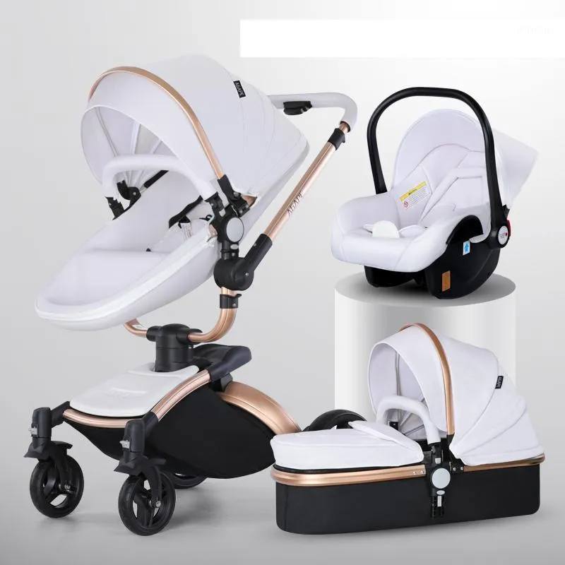 Porte-poussette de bébé 3 en 1 Pram pour chariot nouveau-né pu cuir haut paysage voitures 360 shellchair bébé rotatif