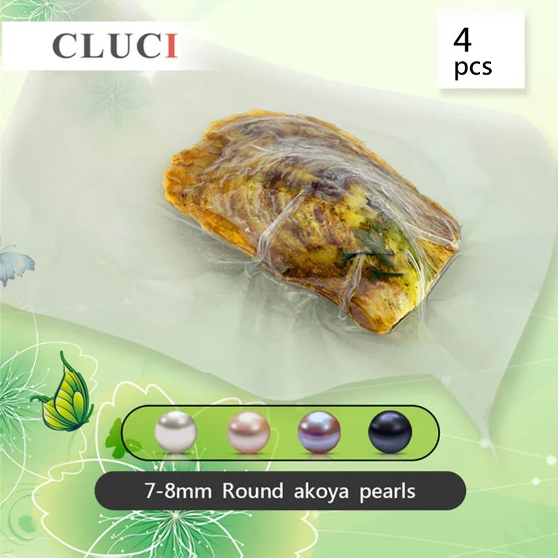 CLUCI 4pcs 7-8mm Round Saltwater in Quality Vacuum Packed Cultured Akoya Pearl Oysters T200507