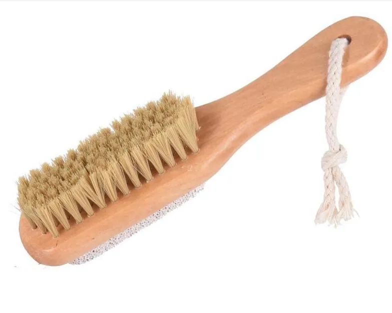 Brosse SPA exfoliante naturelle pour le corps ou les pieds 2 en 1 Double face avec pierre ponce naturelle et brosse à poils doux