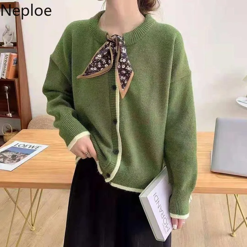 Women's Sweaters Neploe Fall 2021 Women Sweet Scarves Knitted Cardigan Coat Pull Femme Loose Vintage Sueter Korean Chic Tops Mujer