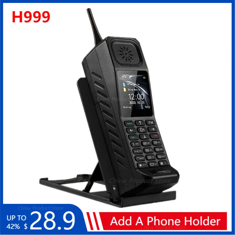 Ontgrendeld Klassieke Cellphone H999 Dual SIM Luid Spreker Power Bank Sterke Torch Vibration Video Botton Mobiele Telefoon met Houder Mini Kr999
