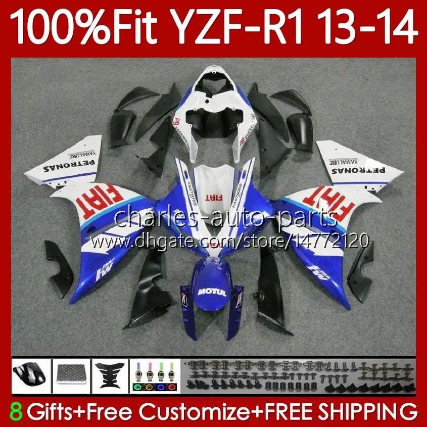 Kit de carénage OEM pour Yamaha YZF-R1 YZF R 1 YZF1000 2013-2014 MOTO Carrosserie bleu blanc noir 97No.106 1000CC YZF R1 1000 CC YZFR1 13 14 YZF-1000 2013 2014 Corps de moulage par injection