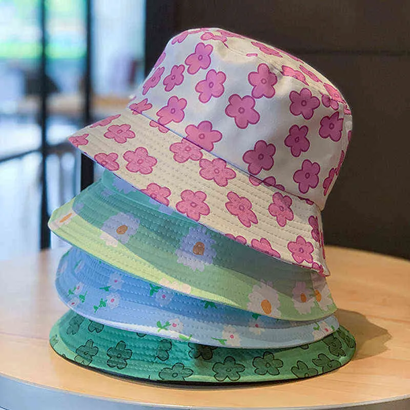 Bonito pequena flor impressão chapéu de chapéu de viagem ao ar livre caps chique casual sol tampão Floral chapéus para mulheres margarida pesca chapéus verão bob g220311