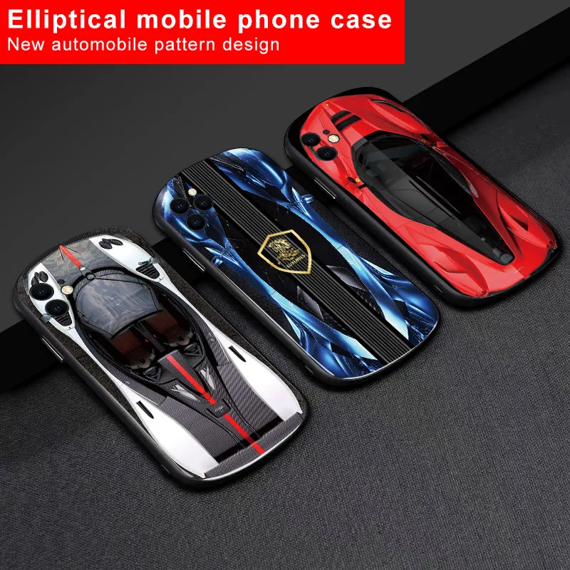 For Iphone Iphone Automobile Phone Case Protective Shockproof Mirror Glass Oval Cover 11 Pro Max Xs Xr X 8 Plus 12 12 Pro Max Anti-Knock Tpu