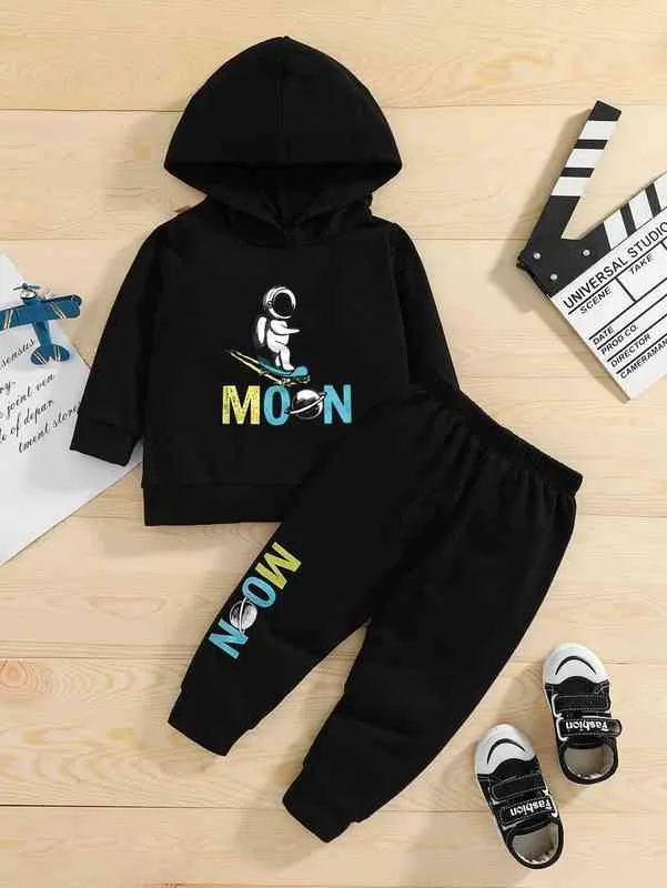 Bebek Mektubu Spaceman Baskı Hoodie Sweatpants O