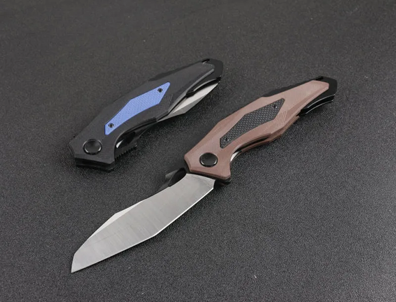 High Quality 0427 Flipper Knife 9Cr18Mov Satin Blade G10 Handle Ball Bearing Folding Knives With Retail Paper Box