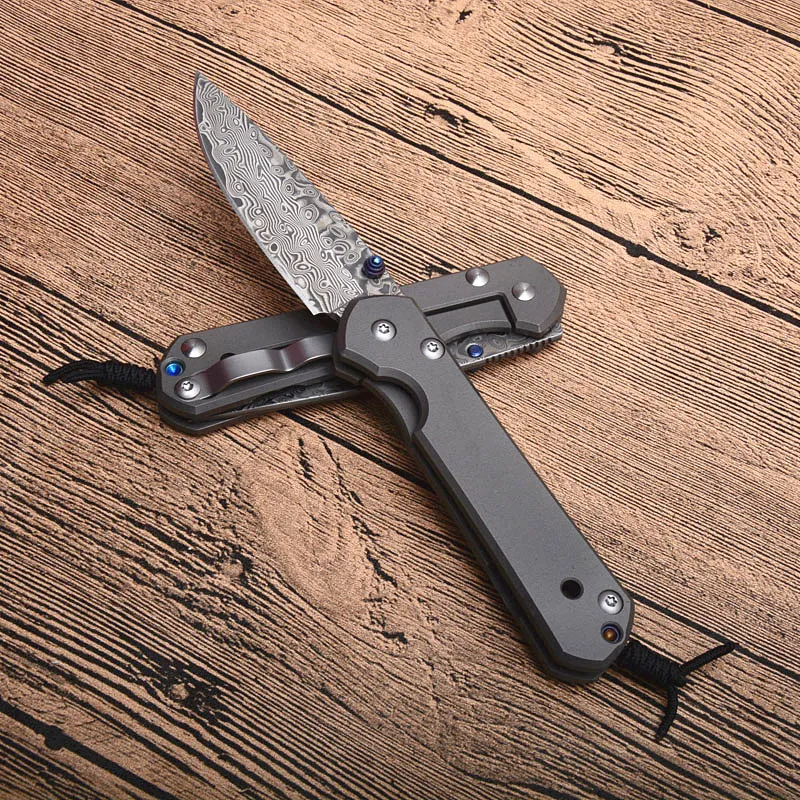 Small Folding Knife VG10 Damascus Steel Blade TC4 Titanium Alloy EDC Pocket Knives With Retail Box Package