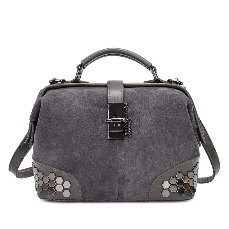 Suede handtas mode klinknagel vrouwen crossbody tassen voor 2020 frosted soft lederen schoudertas