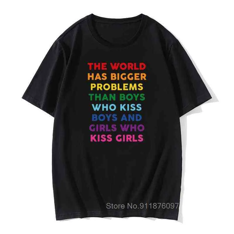 Bigger Problems T-Shirts For Men Pride Gay Lesbian Bisexual Rainbow LGBT LGBTQ Tee Shirt O Neck Pure Cotton Tops T Shirts Y220214