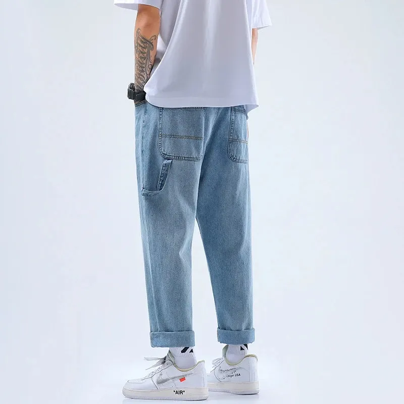 Washed Vintage Wide Leg Jeans Man 2021 Appliques Casual Loose Bagg Jeans Pants Korean Denim Jeans Trousers Men 3XL Plus Size