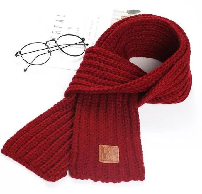 Trendy kids warm wool scarf 2020 new childrens label knitted winter scarf boy and girl baby fashion solid color warm scarf