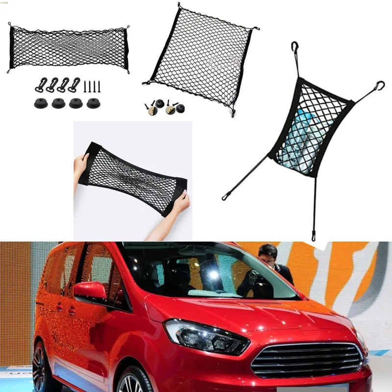 For Ford Tourneo Courier Car Vehicle Black Rear Trunk Cargo Baggage Organizer Storage Nylon Plain Vertical Seat Net